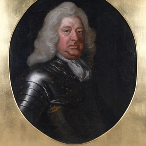 763 - Portrait of a gentleman in armour, 18th century oil on canvas, unsigned, 75cm x 62cm, framed