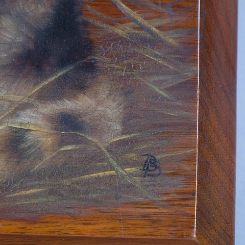 768 - Bessie Bamber, 4 cats, oil on wood panel, signed with monogram, 23cm x 41cm, unframed