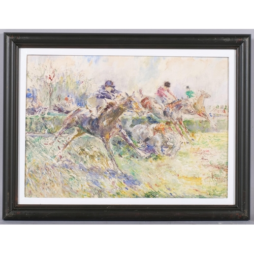 769 - Claude Bendall (1891 - 1970), horse racing scene, oil on board, 21cm x 31cm, framed