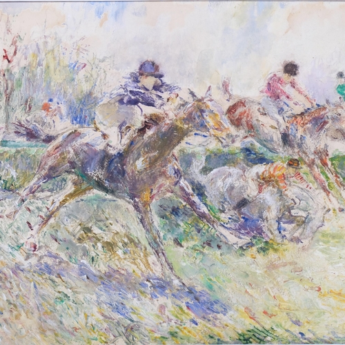 769 - Claude Bendall (1891 - 1970), horse racing scene, oil on board, 21cm x 31cm, framed