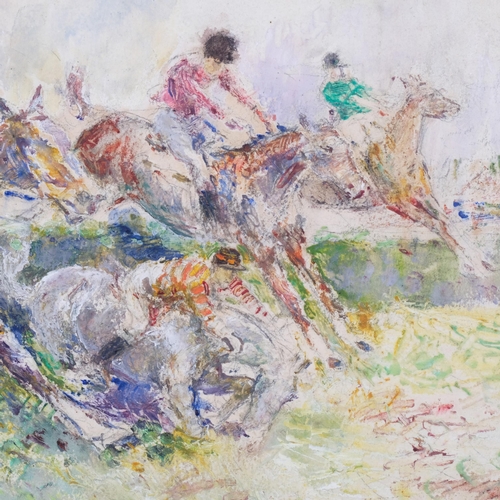 769 - Claude Bendall (1891 - 1970), horse racing scene, oil on board, 21cm x 31cm, framed