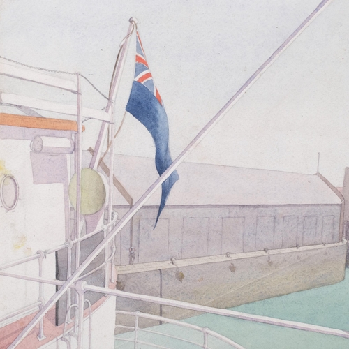 770 - View from the bow of a ship, early 20th century watercolour, unsigned, image 30cm x 24cm, unframed