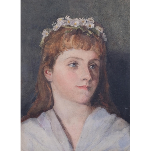 772 - Portrait of a girl, late 19th/early 20th century watercolour, unsigned, 40cm x 30cm, framed