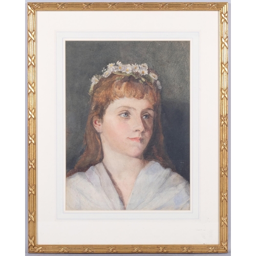 772 - Portrait of a girl, late 19th/early 20th century watercolour, unsigned, 40cm x 30cm, framed