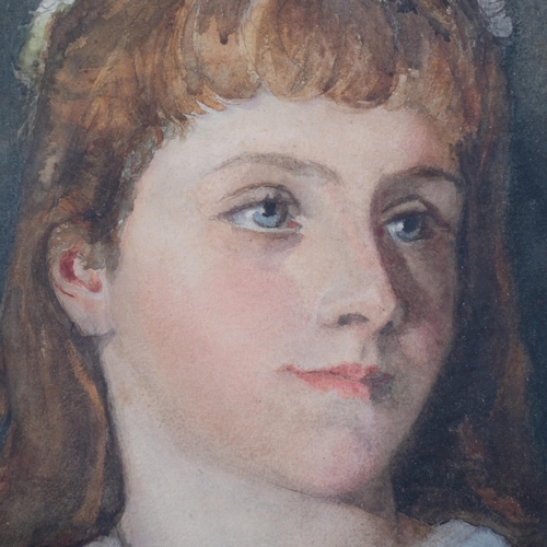 772 - Portrait of a girl, late 19th/early 20th century watercolour, unsigned, 40cm x 30cm, framed