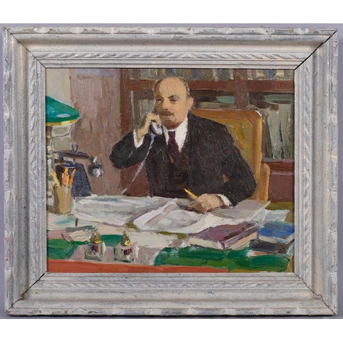 773 - Portrait of Lenin at his desk, Russian School oil on board, signed verso and dated 1967, 24cm x 28cm... 