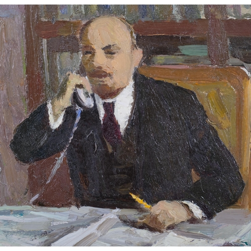 773 - Portrait of Lenin at his desk, Russian School oil on board, signed verso and dated 1967, 24cm x 28cm... 