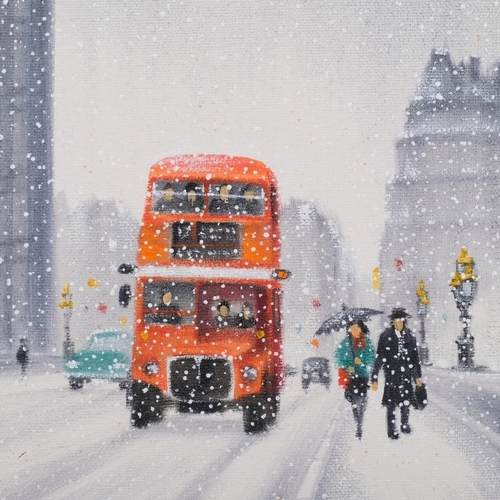 774 - H Mann, snow on Westminster Bridge, oil on canvas, 35cm x 27cm, framed