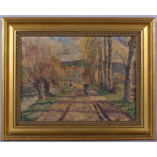 776 - 2 rural farm scenes, early 20th century oils on board, both unsigned, 22cm x 29cm, framed (2)