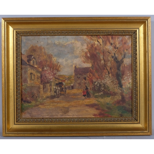 776 - 2 rural farm scenes, early 20th century oils on board, both unsigned, 22cm x 29cm, framed (2)