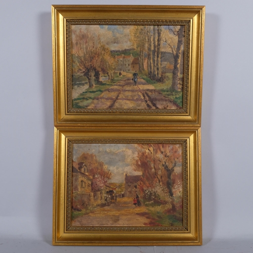 776 - 2 rural farm scenes, early 20th century oils on board, both unsigned, 22cm x 29cm, framed (2)