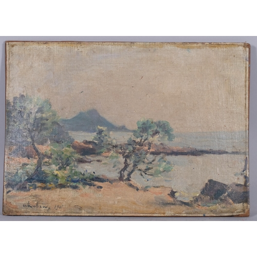 784 - Impressionist Continental coastal view, oil on canvas laid on board, indistinctly signed, 25cm x 35c... 