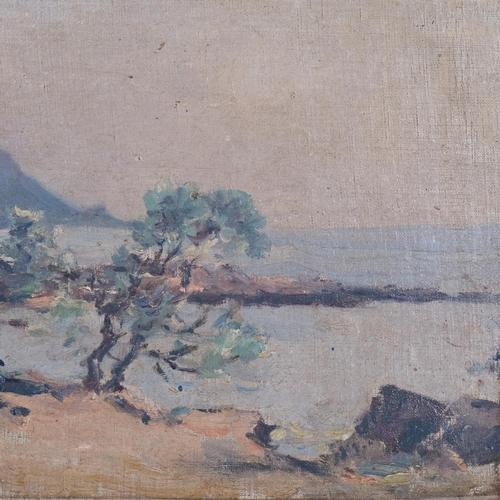 784 - Impressionist Continental coastal view, oil on canvas laid on board, indistinctly signed, 25cm x 35c... 