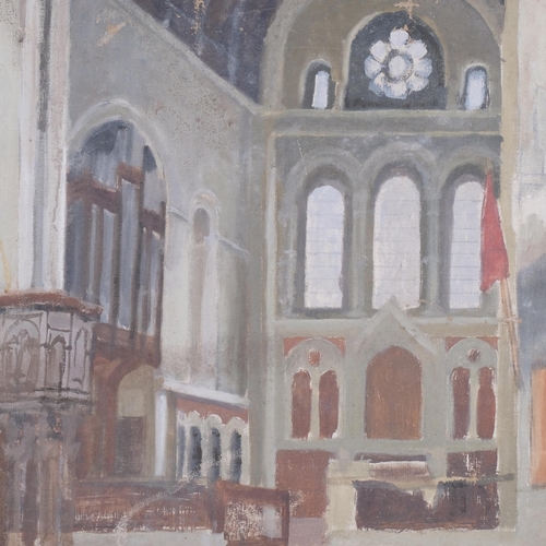 786 - Church interior scene, early 20th century oil on canvas, indistinctly signed, 51cm x 61cm, unframed