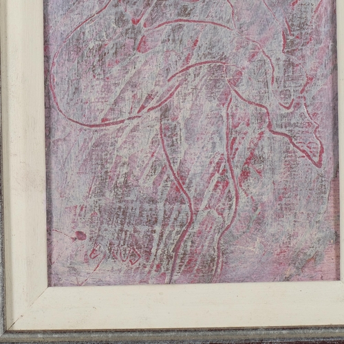 789 - Follower of Degas, nude life study, incised paint on wood panel, 17cm x 12cm, framed