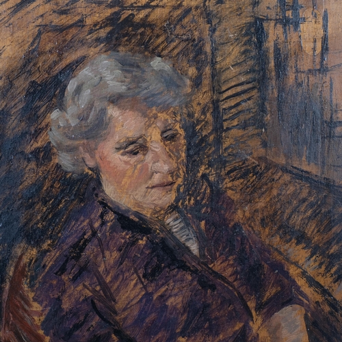 790 - Portrait of a woman, oil on wood panel, indistinctly signed, 46cm x 36cm, unframed