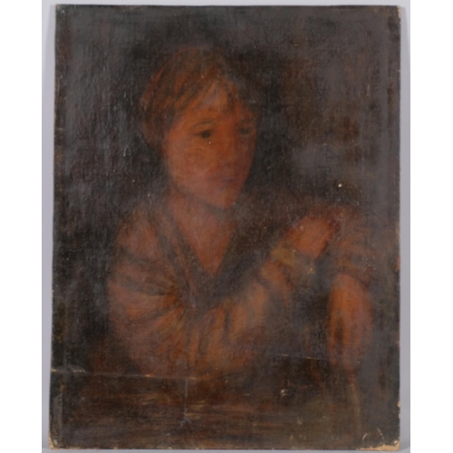 791 - Portrait of a boy, 19th century oil on canvas laid on board, inscribed verso, 59cm x 46cm, unframed