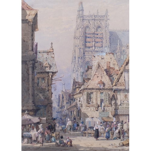 794 - Samuel Gillespie Prout (1822 - 1911), market day in north France, watercolour, signed, 35cm x 25cm, ... 