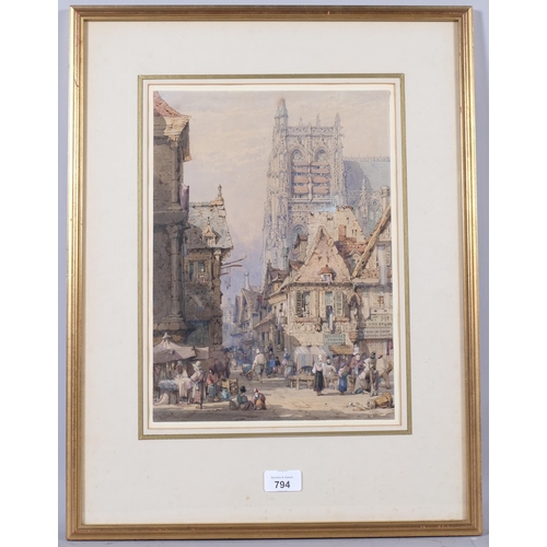 794 - Samuel Gillespie Prout (1822 - 1911), market day in north France, watercolour, signed, 35cm x 25cm, ... 