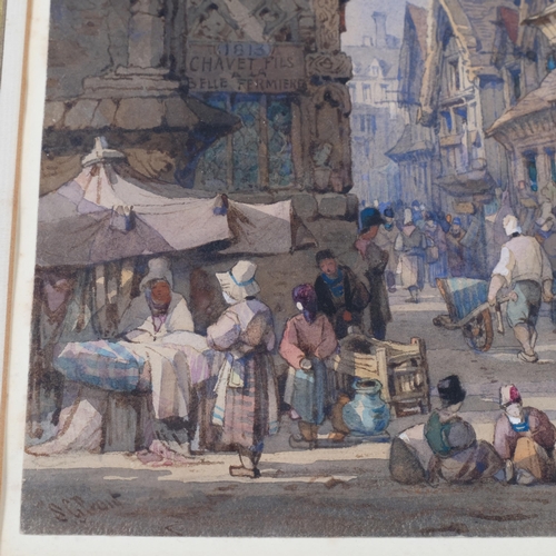 794 - Samuel Gillespie Prout (1822 - 1911), market day in north France, watercolour, signed, 35cm x 25cm, ... 