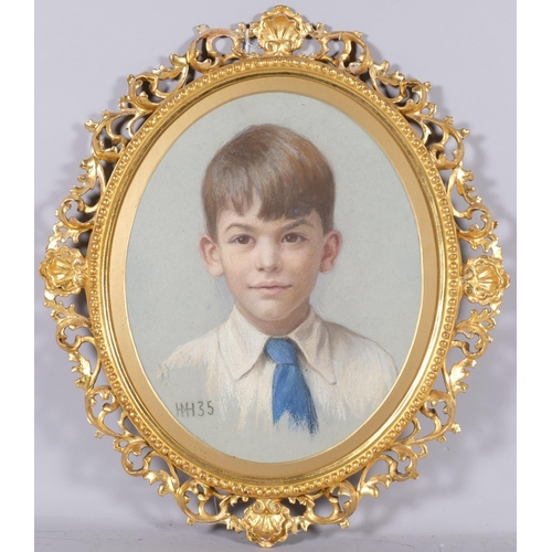 797 - Portrait of a boy, coloured pastels, signed with monogram HH '35, in ornate carved giltwood Florenti... 