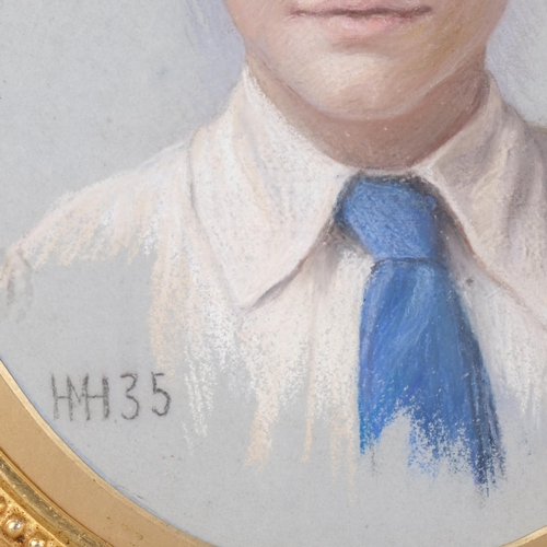 797 - Portrait of a boy, coloured pastels, signed with monogram HH '35, in ornate carved giltwood Florenti... 