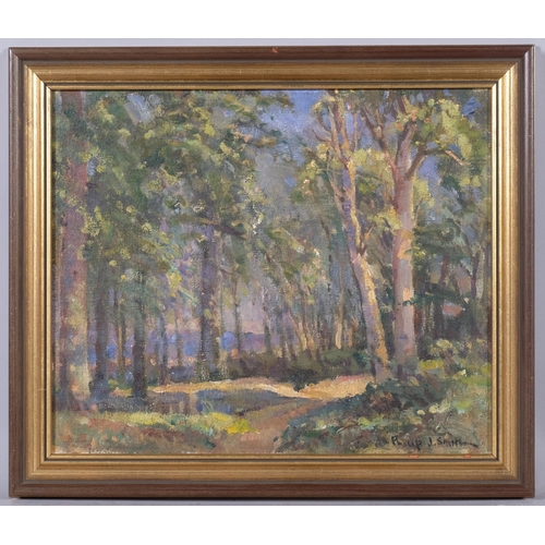 798 - Philip Smith, Battle woodland scene, oil on canvas board, 30cm x 36cm, framed