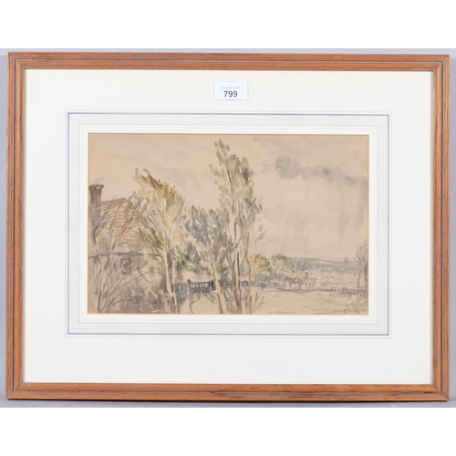 799 - Ernest Wills, wind and rain, watercolour, 1944, 21cm x 33cm, framed, provenance: Agnew Gallery Londo... 