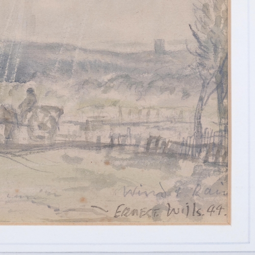 799 - Ernest Wills, wind and rain, watercolour, 1944, 21cm x 33cm, framed, provenance: Agnew Gallery Londo... 