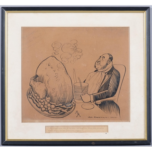 801 - Henry Mayo Bateman (1887 - 1970), 3 original cartoons, pen and ink, 2 signed, framed (3)