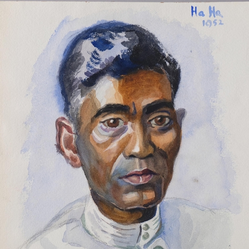 802 - B Pearless, portrait of an Indian man, Ha Ha, 1952, watercolour, 29cm x 22cm, unframed