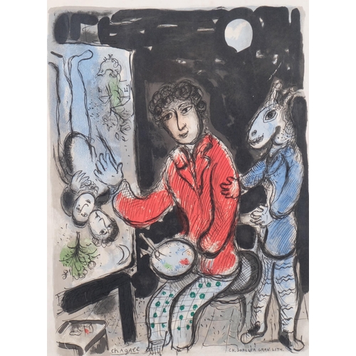 804 - Marc Chagall, self portrait at easel, original lithograph, published by Sorlier, image 45cm x 34cm, ... 