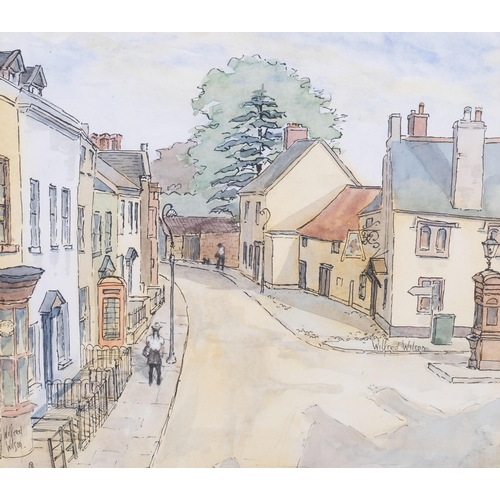 808 - Wilfred Wilson, street scene, watercolour/ink, 24cm x 28cm, framed