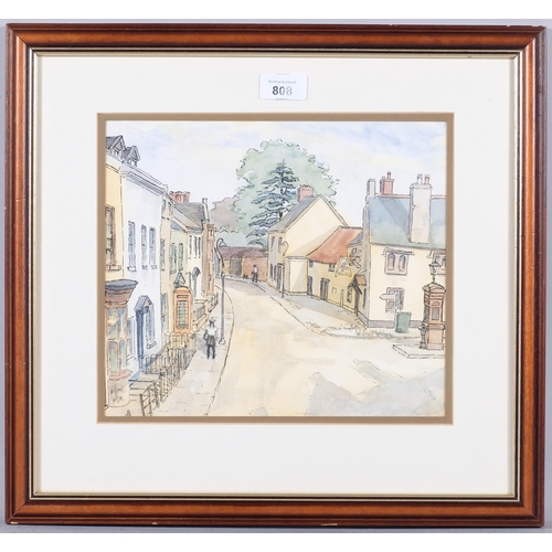 808 - Wilfred Wilson, street scene, watercolour/ink, 24cm x 28cm, framed