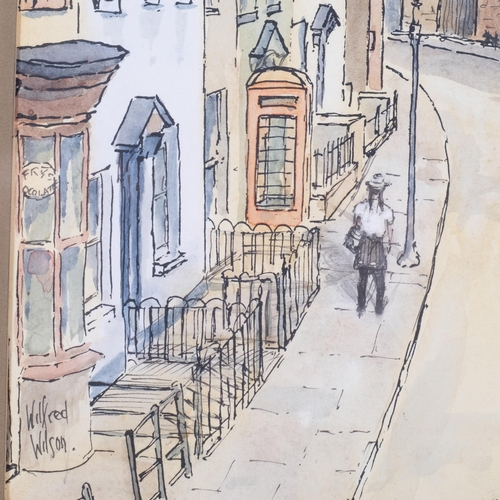 808 - Wilfred Wilson, street scene, watercolour/ink, 24cm x 28cm, framed