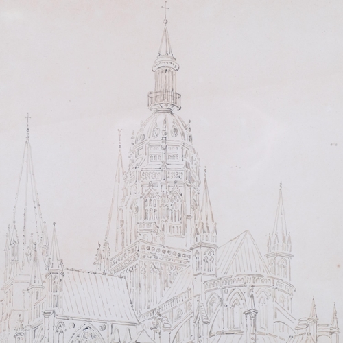 810 - Attributed to Joseph Farrington (1747 - 1821), Bayeux Cathedral, pen and ink drawing, 46cm x 35cm, f... 