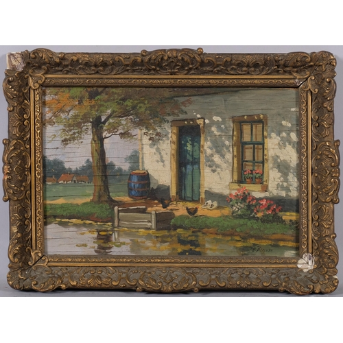 814 - H Bergman, country cottage, oil on panel, 19.5cm x 29cm, framed