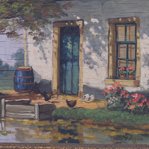 814 - H Bergman, country cottage, oil on panel, 19.5cm x 29cm, framed