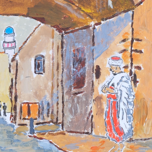 815 - Robert Clarke, North African street scene, 20th century oil on board, 13cm x 17.5cm, framed