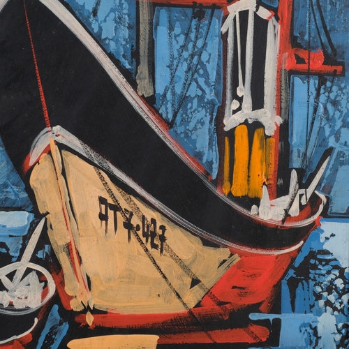 820 - 3 fishing boats, mid-20th century oil on board, signed with monogram EAS, 45cm x 61cm, framed