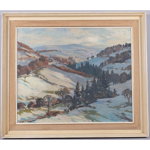 823 - Edwin Forrest, snowy landscape, oil on board, 50cm x 60cm