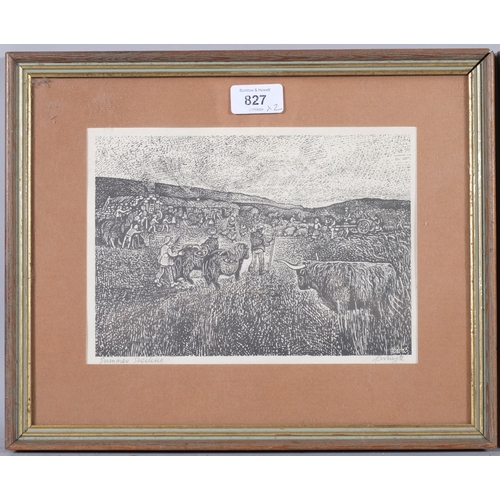 827 - Edina Whyte, scenes of old Highland life, pair of woodcut prints, signed and titled in pencil, image... 