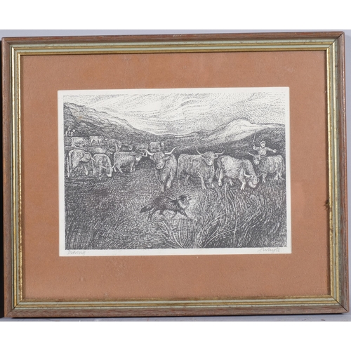 827 - Edina Whyte, scenes of old Highland life, pair of woodcut prints, signed and titled in pencil, image... 