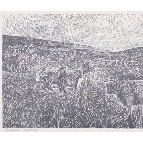 827 - Edina Whyte, scenes of old Highland life, pair of woodcut prints, signed and titled in pencil, image... 