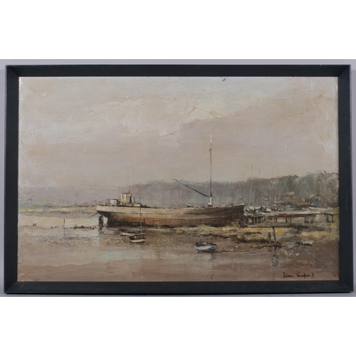 832 - Alan Simpson, cargo boat at low tide, oil on canvas, 1971, signed, 46cm x 70cm, framed