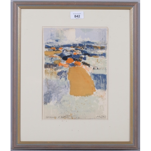 842 - Roger Muhl, Landscape, original proof lithograph, signed in pencil, image 26cm x 18cm, framed