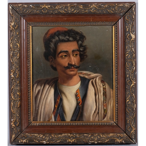 860 - Portrait of a Turkish man, late 19th century oil on board, signed with monogram, 36cm x 30cm, framed... 