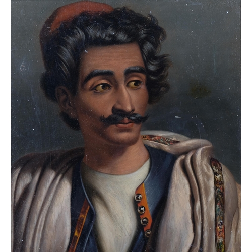 860 - Portrait of a Turkish man, late 19th century oil on board, signed with monogram, 36cm x 30cm, framed... 