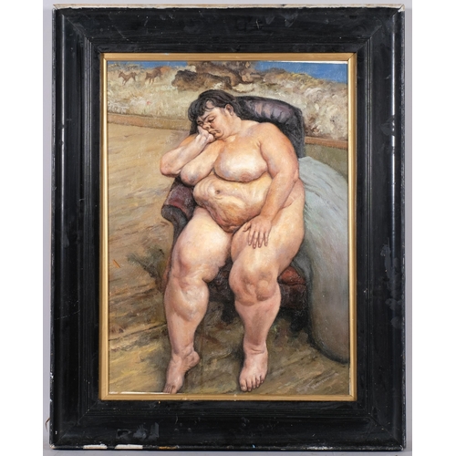 862 - Contemporary life study, oil on canvas laid on board, unsigned, 53cm x 38cm, framed