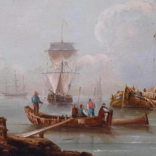 864 - Attributed to Peter Domerson, Continental harbour scene, oil on wood panel, inscribed verso, 35cm x ... 